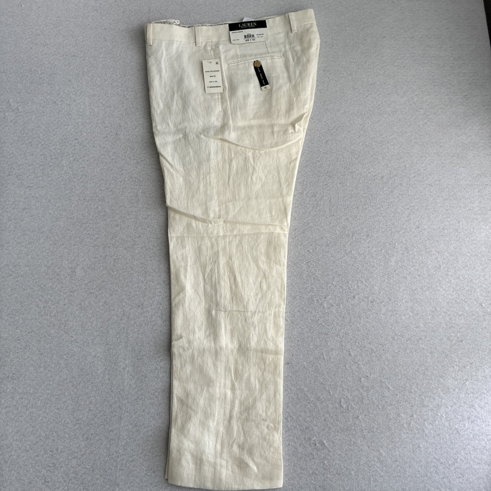 Lauren Ralph Lauren Mens 100% Linen Trousers 35x30 White Ultra Flex Pants Office